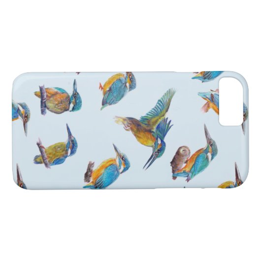 Eisvögel gemalt auf einem hellblauen Hintergrund Case-Mate iPhone Hülle (Rückseite (Horizontal))