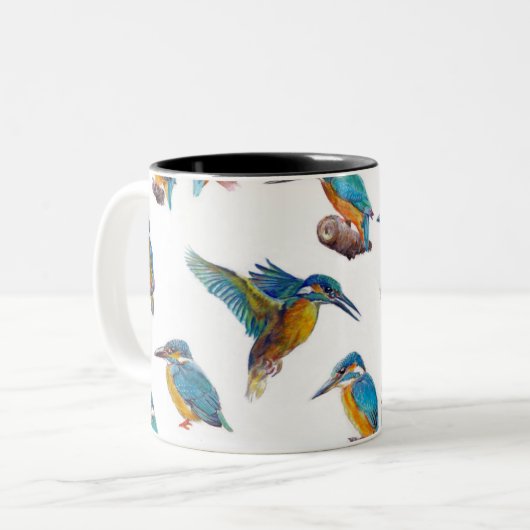 Eisvögel gemalt auf einem weißen Hintergrund Zweifarbige Tasse (Vorderseite Links)