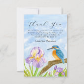 Eisvogel Lila Schwertlilien Feier des Lebens Dankeskarte (Vorderseite)