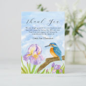 Eisvogel Lila Schwertlilien Feier des Lebens Dankeskarte (Stehend Vorderseite)