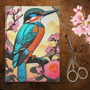 Eisvogel mit rosa Chrysanthemen und Kirschblüten Seidenpapier