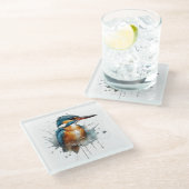 Eisvogel Splash Glasuntersetzer (Schrägansicht)