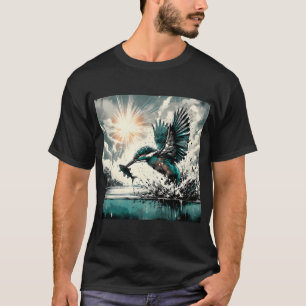Eisvogel taucht nach Fisch, AI-generierte Kunst T-Shirt