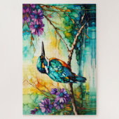 Eisvogel über dem Wasser thronend Wilde Blumen Puzzle (Vertikal)