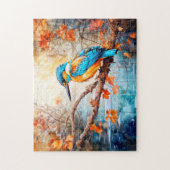 Eisvogel über Teich im malerischen Stil Puzzle (Vertikal)