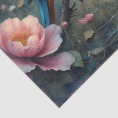 Eisvogel über Wasser mit rosa Blumen sitzend Seidenpapier (Detail)