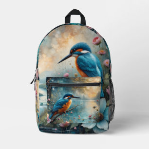 Eisvogel über Wasser und Rosen Bedruckter Rucksack