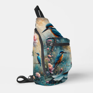 Eisvogel über Wasser und Rosen Crossbody Bag