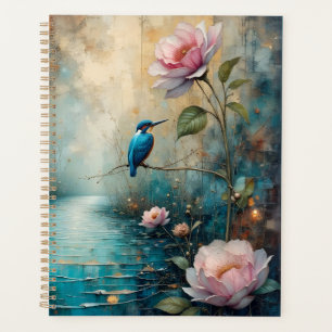 Eisvogel und rosa Rosen Planer