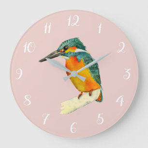 Eisvogel-Vogel-Aquarell-Malerei Große Wanduhr