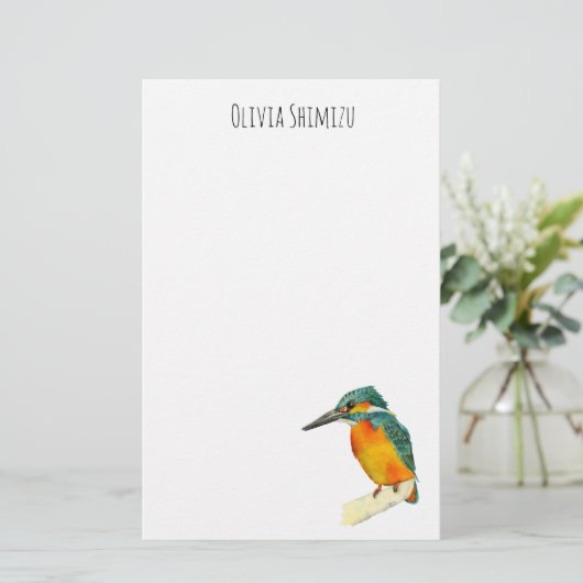 Eisvogel-Vogel-Aquarell-Malerei mit Namen Briefpapier (Stehend Vorderseite)