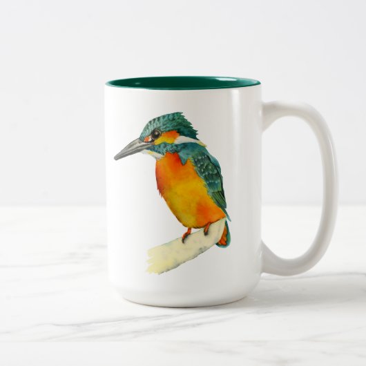 Eisvogel-Vogel-Aquarell-Malerei Zweifarbige Tasse (Rechts)