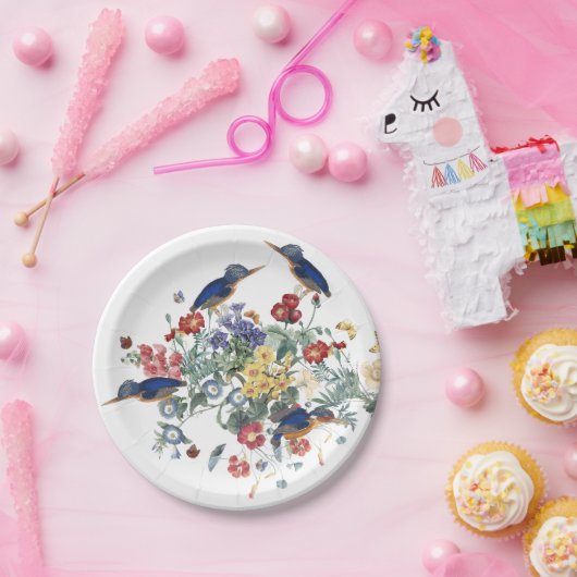 Eisvogel-Vogel-Blumen-Schmetterlings-Papierplatte Pappteller (Party)