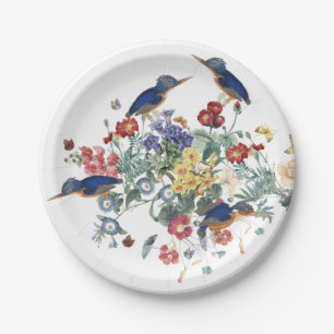 Eisvogel-Vogel-Blumen-Schmetterlings-Papierplatte Pappteller