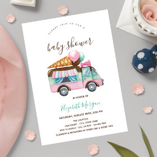 Eiswagen Rosa Gestreift Baby Shower Einladung