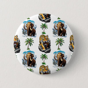 Eiszeit Mammoth Saberzahnzahn Tiger Muster Design Button