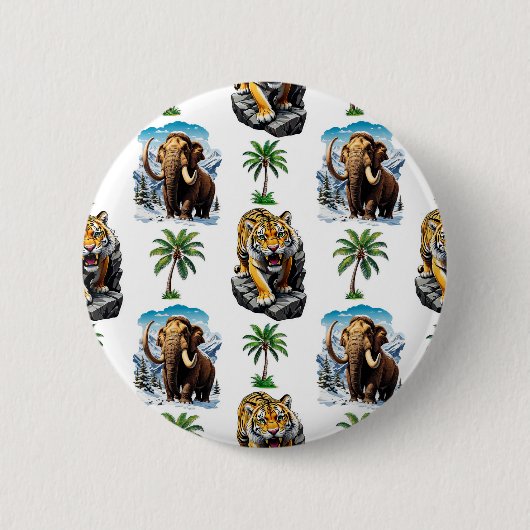 Eiszeit Mammoth Saberzahnzahn Tiger Muster Design Button (Vorderseite)