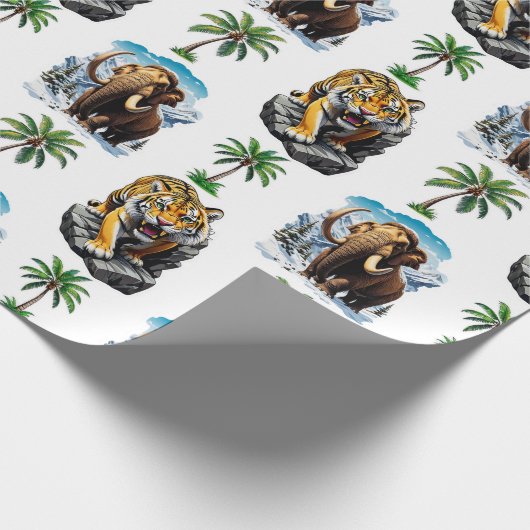 Eiszeit Mammoth Saberzahnzahn Tiger Muster Design Geschenkpapier (Ecke)