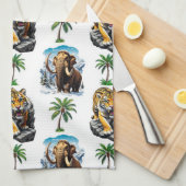 Eiszeit Mammoth Saberzahnzahn Tiger Muster Design Geschirrtuch (Viertel Falte)