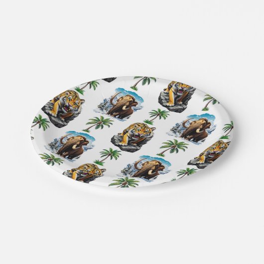 Eiszeit Mammoth Saberzahnzahn Tiger Muster Design Pappteller (Schrägansicht)