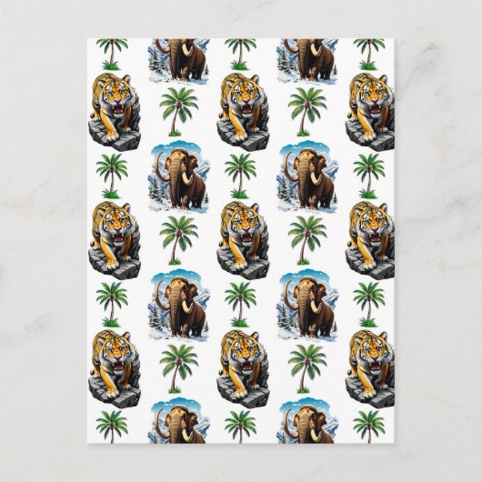 Eiszeit Mammoth Saberzahnzahn Tiger Muster Design Postkarte (Vorderseite)