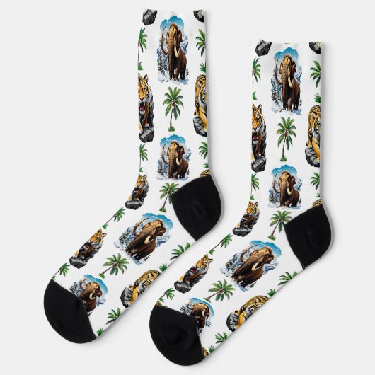 Eiszeit Mammoth Saberzahnzahn Tiger Muster Design Socken (Linkes Detail)