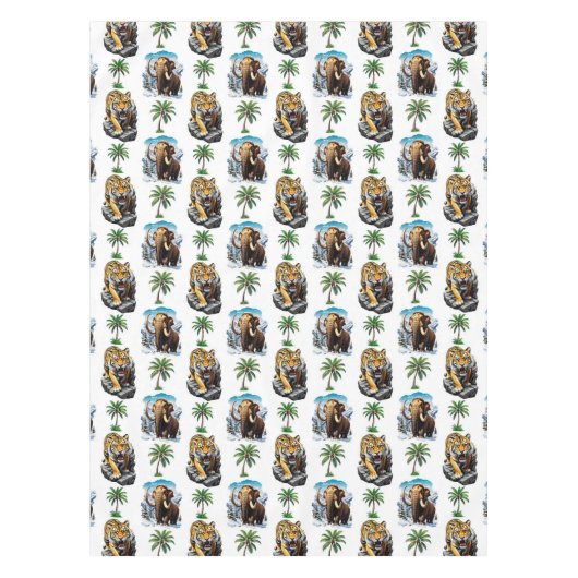 Eiszeit Mammoth Saberzahnzahn Tiger Muster Design Tischdecke (Vorderseite)