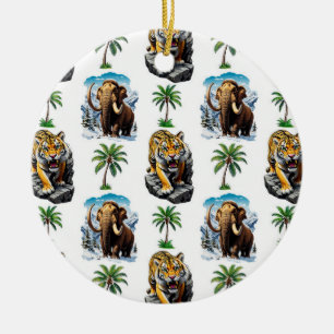 Eiszeit-Mammut-Säbelzahn-Tiger-Muster-Design Keramik Ornament