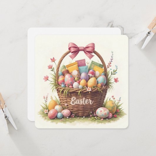 Eizellbasket mit farbenfrohen Ostereiern Einladung (Vorderseite/Rückseite Beispiel)