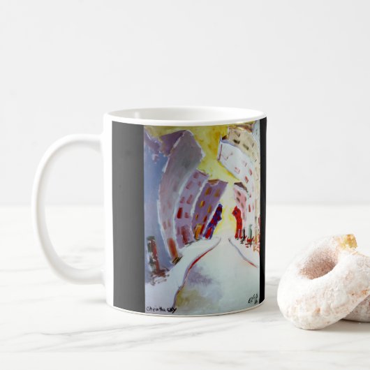 ejgoldguru - Akryllisch - Stadt im Himmel Kaffeetasse (Mit Donut)
