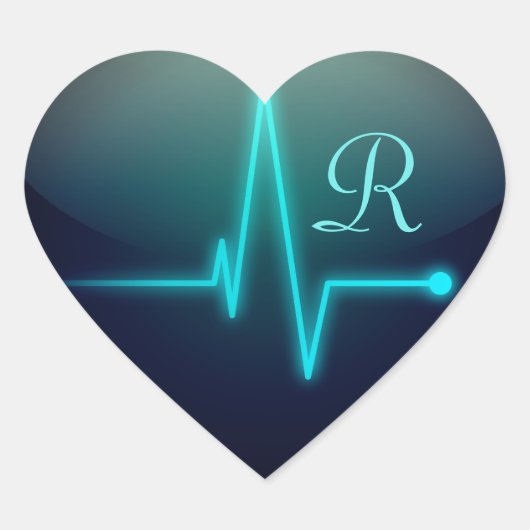 EKG Herzmedizinisch schwarz-blau elegante Krankens Herz-Aufkleber (Vorderseite)
