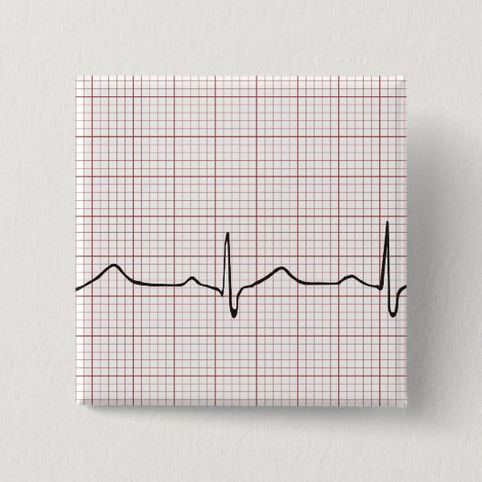 EKG Herzschlag auf Zeichenpapier mit Button (Vorderseite)