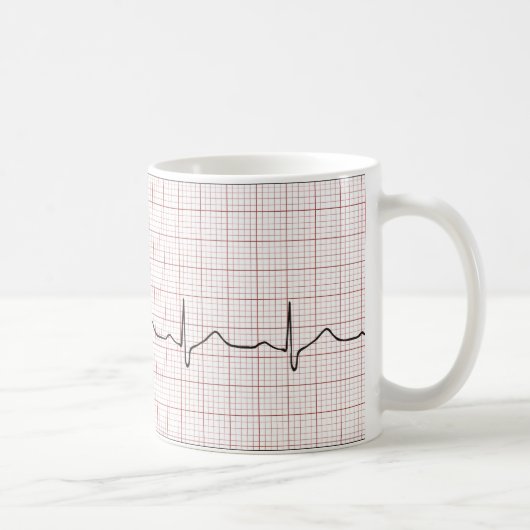 EKG Herzschlag auf Zeichenpapier mit Kaffeetasse (Rechts)