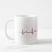 EKG Herzschlag auf Zeichenpapier mit Kaffeetasse (Links)