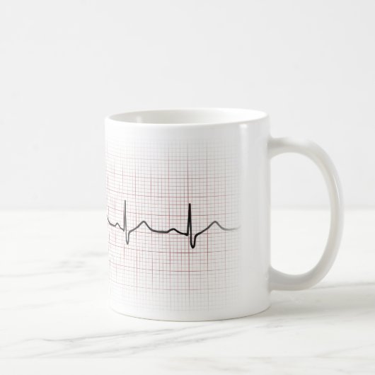 EKG Herzschlag auf Zeichenpapier mit Kaffeetasse (Rechts)