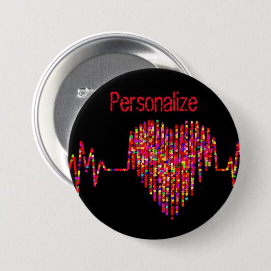 EKG-Linie Herz schwarz Button (Vorne & Hinten)