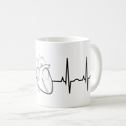 EKG mit der realistischen Herz-Kaffee-Tasse Kaffeetasse (VorderseiteRechts)