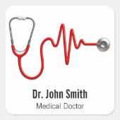 EKG Wave EKG Stethoscope Heartbeat Line Medical Quadratischer Aufkleber (Vorderseite)