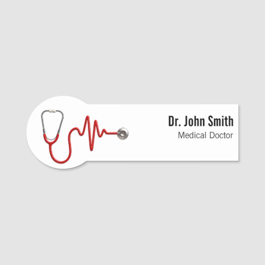 EKG Wave Stethoscope EKG Heartbeat Line Medical Namensschild (Vorderseite)