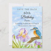 eKingfisher with Purple Irises Party Save The Date (Vorderseite)