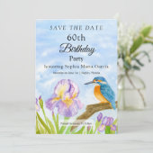 eKingfisher with Purple Irises Party Save The Date (Stehend Vorderseite)
