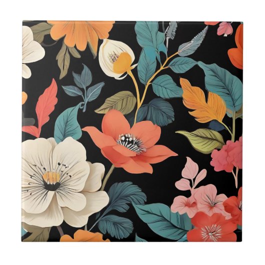 Eklectic Floral Vintag Botanisch Fliese (Vorderseite)