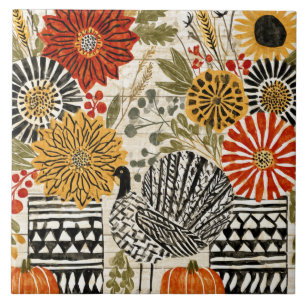 Eklektischer Boho-Dahlia-Herbst-Truthahn Fliese