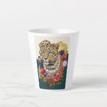 Eklektischer Leopard mit Perlen Latte Tasse, Chic