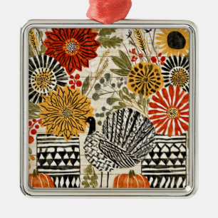 Eklektisches Boho-Dahlia-Herbsttruthahn Ornament Aus Metall