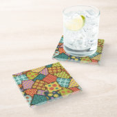 Eklektisches Patchwork: Vielfältige Muster-Mischun Glasuntersetzer (Schrägansicht)
