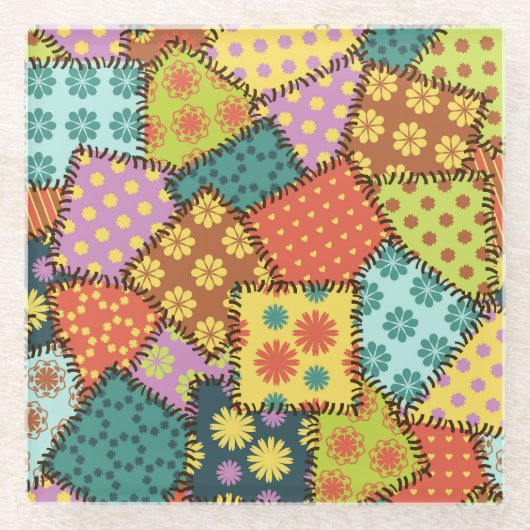 Eklektisches Patchwork: Vielfältige Muster-Mischun Glasuntersetzer (Vorderseite)