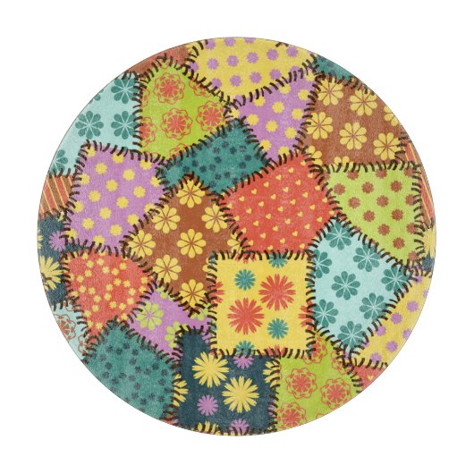Eklektisches Patchwork: Vielfältige Muster-Mischun Schneidebrett (Vorderseite)