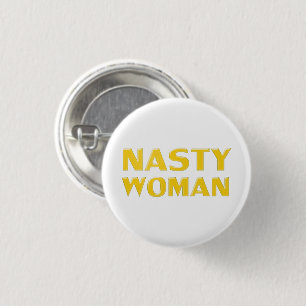"eklige Frau", gelbe Buchstaben, weißer Hintergrun Button