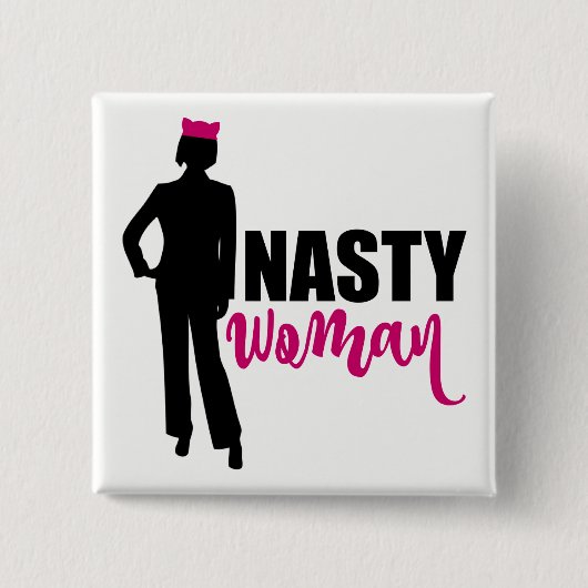 Eklige weibliche Silhouette und rosa Pussy Katzenh Button (Vorderseite)